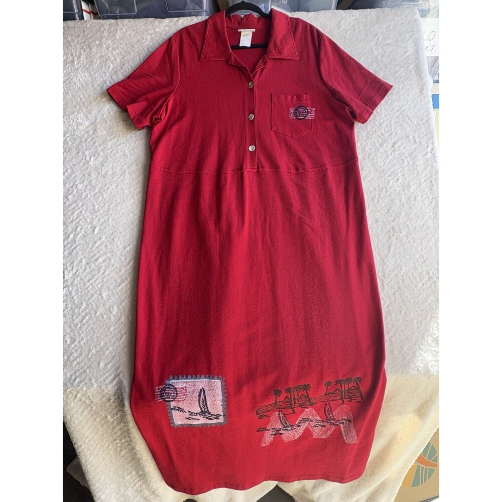 Studio Ease Womens 2x Cotton Blend Jumper T Shirt Dress Red VTG Made In Usa
